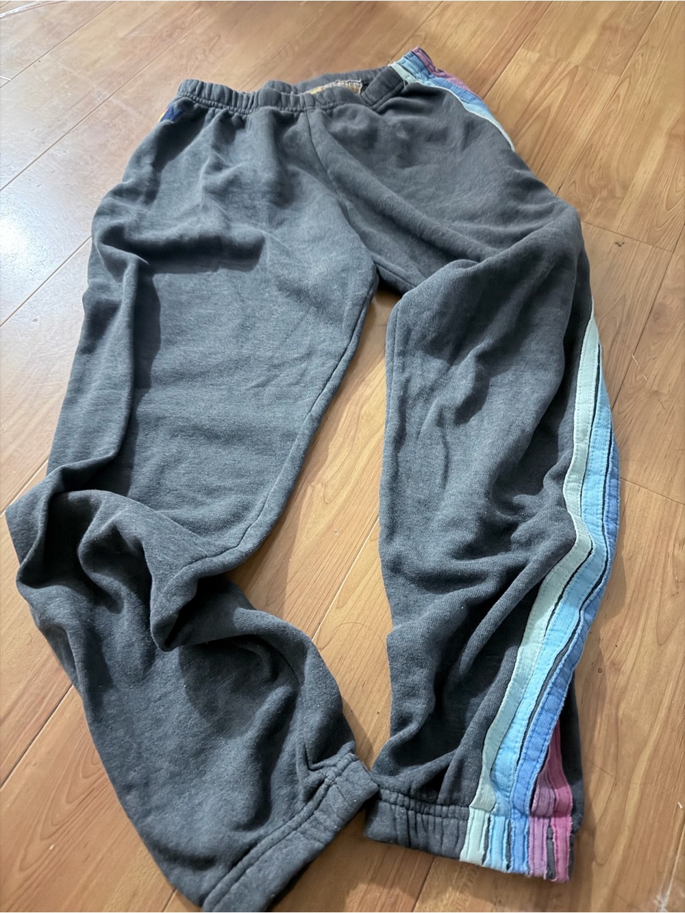 Aviator Nation Charcoal Sweatpants with Pastel Rainbow Side Stripes